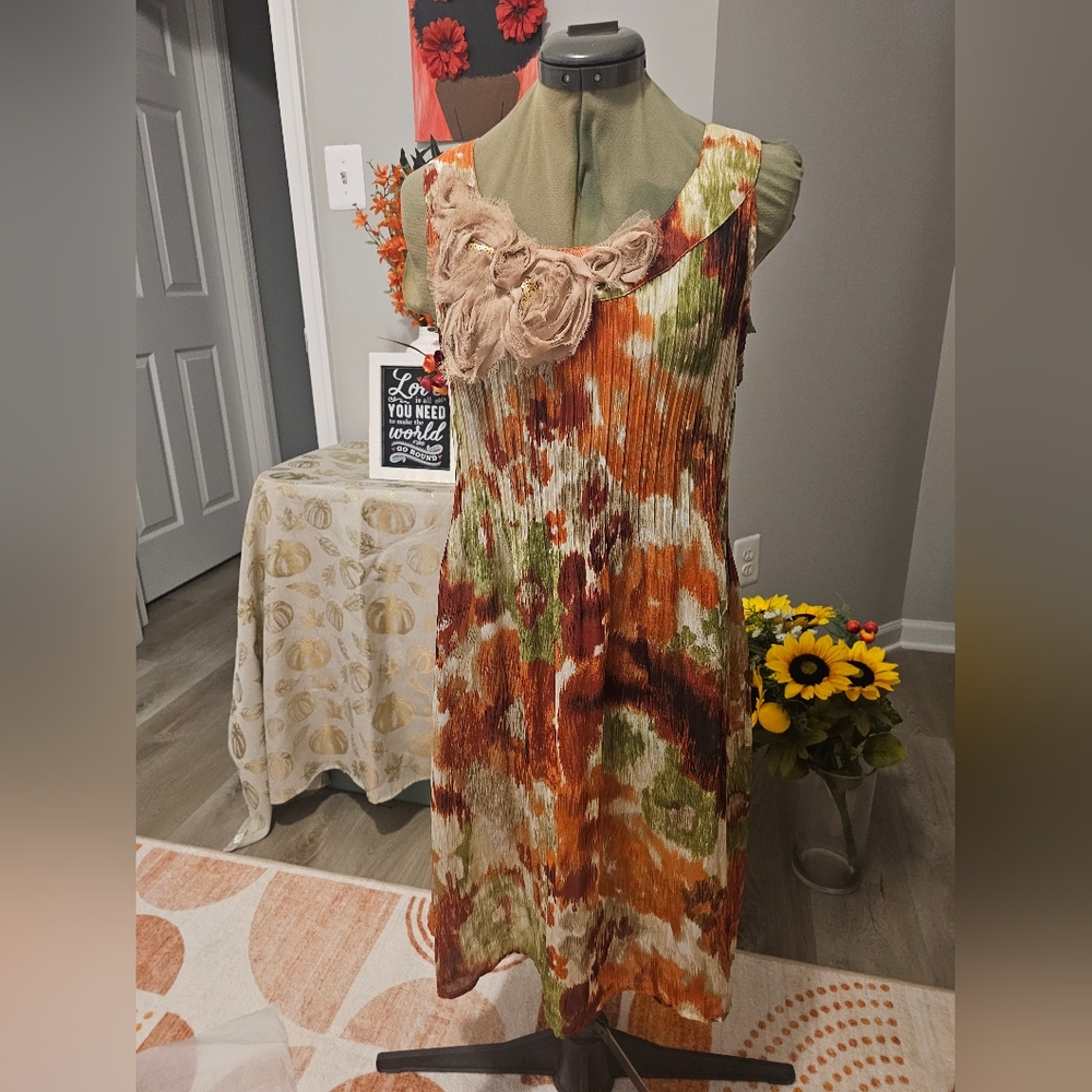 Sunny Leigh Floral Multicolor Sleeveless Dress Sheer Sz Large - Picture 2 of 10
